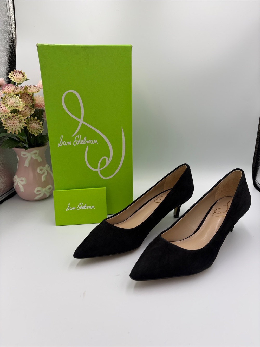 Sam Edelman Black Suede Pointed-Toe Kitten Heels